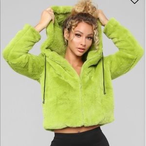Neon green fur jacket